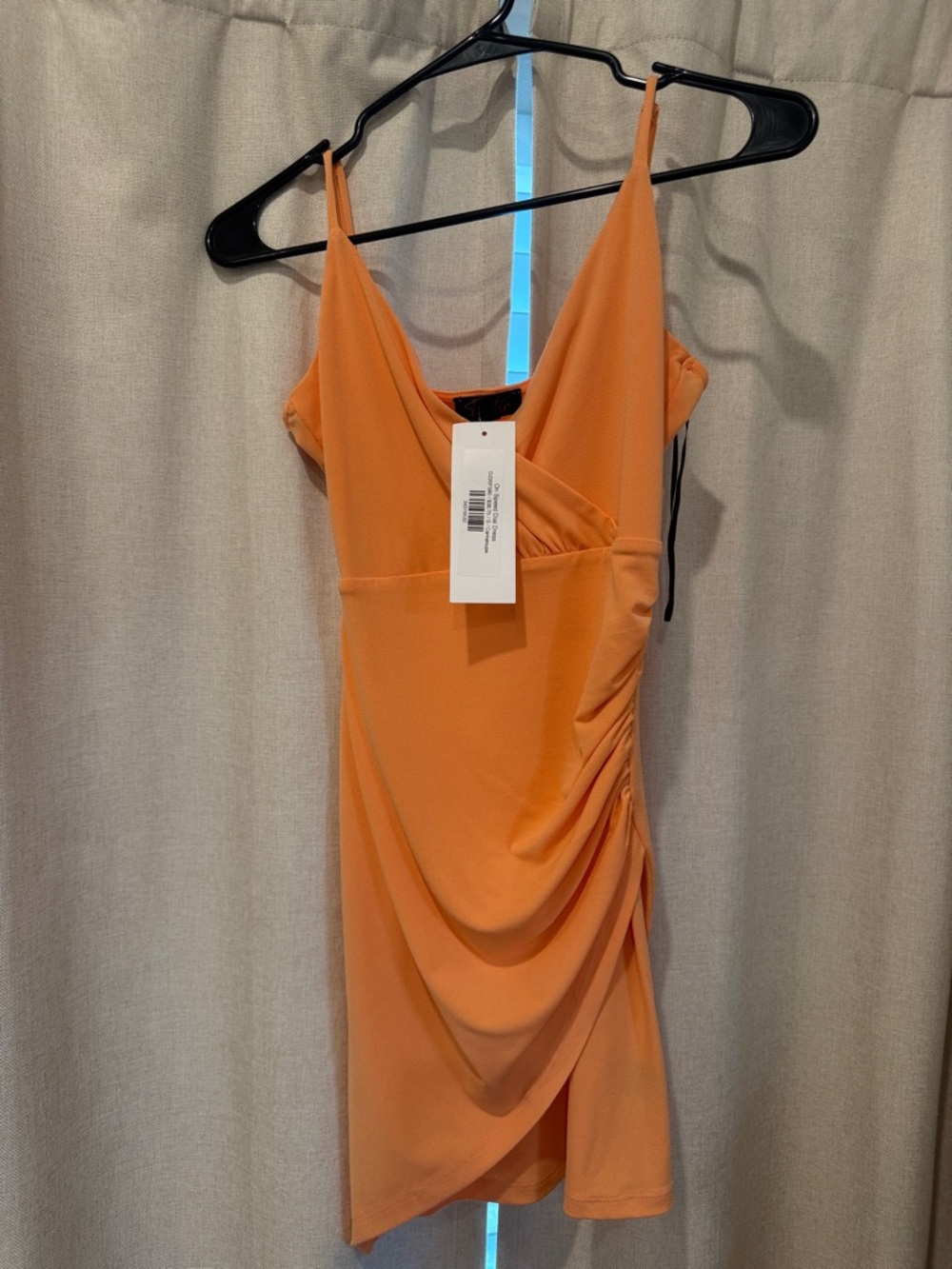 Women’s Mini Dress in Orange - Sleeveless Draped V-Neck